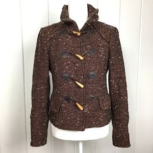 Zara Black Orange Wool Tweed Toggle Jacket - S